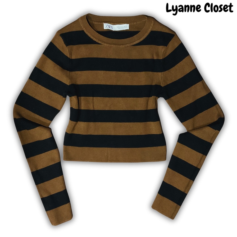 Zara Brown and Black Knit Top